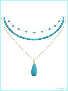 14K Gold Plated Turquoise Beaded Choker Necklace Set Boho Western